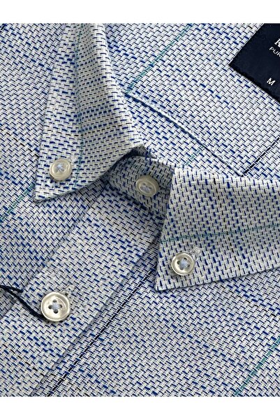 KAMER Men Regular Fit Short Sleeve 100% Cotton Button Collar Single Pocket Blue Shirt 9385m