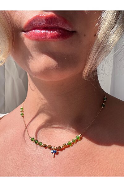 JEWELRY Nazar Boncuk Detaylı Yeşil Kristal Kolye