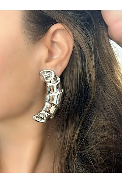 MyladyAccessoriess قطع لوحة مفصلة أقراط الكرواسون الفضية