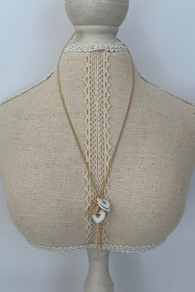 MyladyAccessoriess Beyaz ve Gold Plaka Detaylı Minimal Çelik Kolye