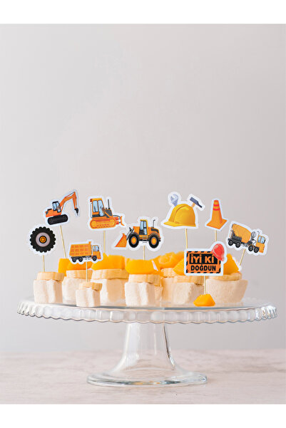 Parti Adresi İnşaat Temalı Figürlü Kürdan Pasta Süsü Cupcake Kürdanı 10'lu