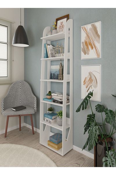 ARTLY 6-Shelf Wooden Bookcase Standing Bookshelf and Decorative Book Organizer for Living Room and Home White 183.5*60*30