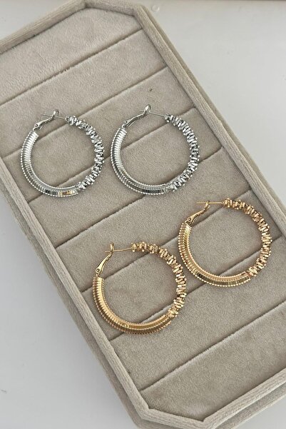 MyladyAccessoriess Tırtıklı Detaylı Halka Küpe Gold