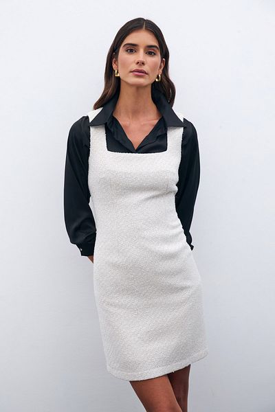 Sateen Mini rochie din tweed - Stone