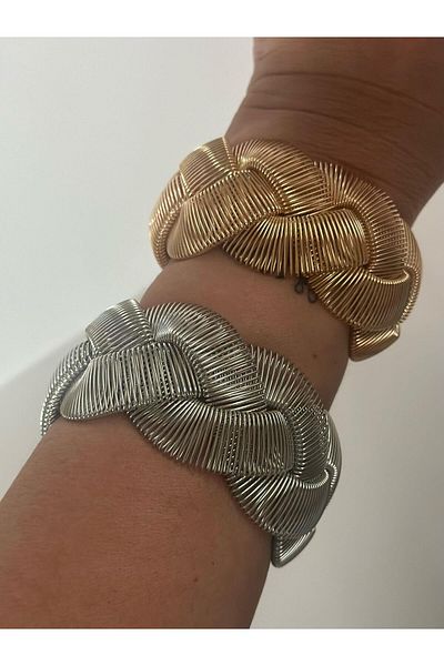 MyladyAccessoriess سلسلة خاصة من الأصفاد المحبوكة المرنة باللون الفضي