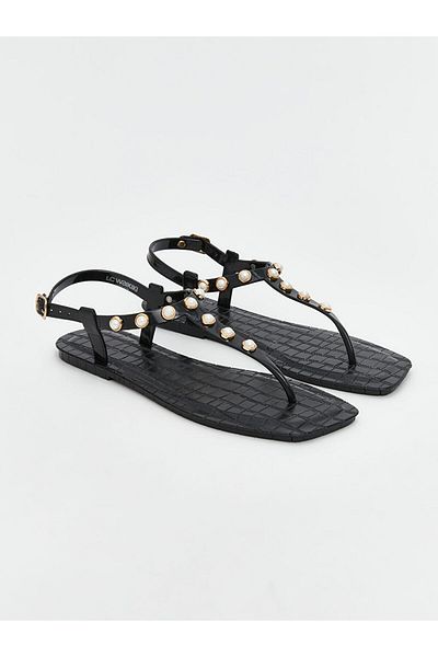 LC Waikiki Lcw Steps Black Women's Stone Flip Flops
