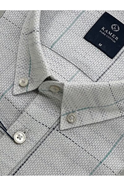 KAMER Men Regular Fit Short Sleeve 100% Cotton Button Collar Single Pocket White Shirt 9385B