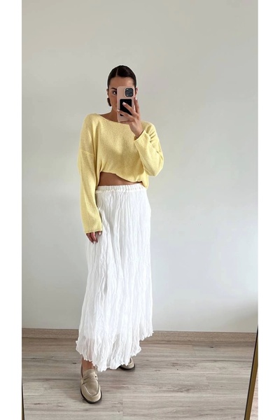 Ecenin Favorileri Yellow Draped Mercerized Women's Blouse