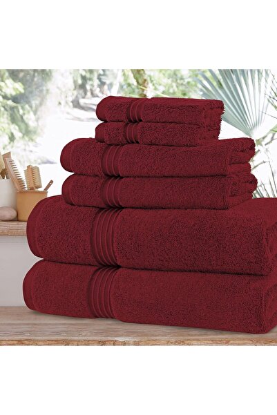 Comfy مجموعة من 6 مناشف قطنية 100%، 550 جرام لكل متر مربع، لون عنابي