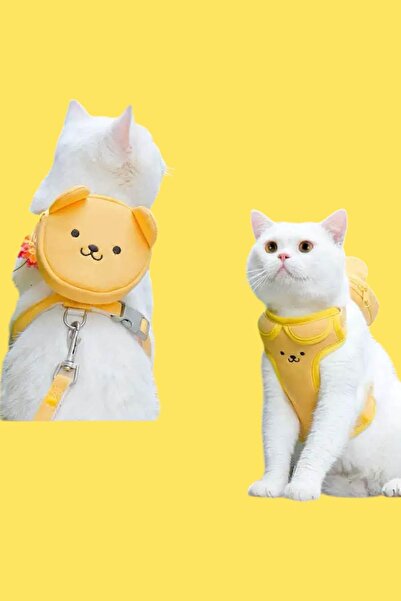 TAKIŞTIR Sarı Renk Ayıcık Figürlü Çanta Detaylı Bel Göğüs Ayarlanabilir Kedi/...