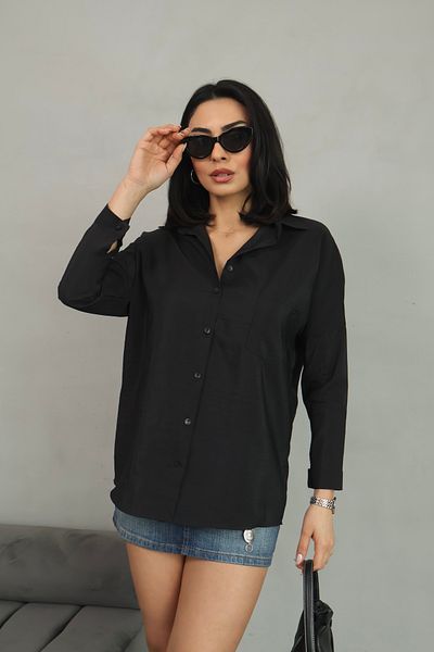 LE CARAMBOLE Cămașă neagră oversize pentru femei, cu mâneci trei sferturi