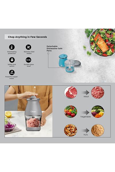 CLIKON Electric Glass Chopper – Powerful Food Processor for Effortless Chopping and Mixing
