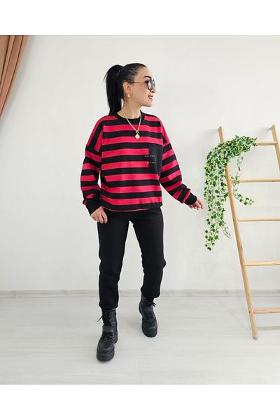 6 butik altı üstü butik Hanorac cu detaliu de buzunar în dungi