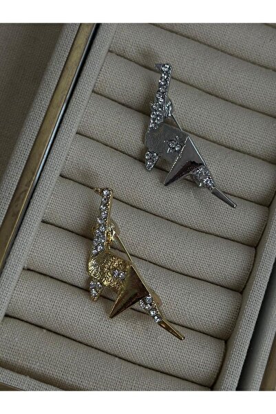 MyladyAccessoriess Zirkon Taş Detaylı Origami Broş Gold
