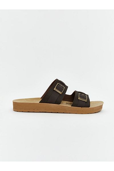 LC Waikiki Leather Look Double Striped Men's Slippers