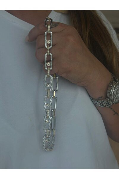 MyladyAccessoriess Gümüş Kaplama Zirkon Taş Ve Oval Kesim Kalın Kolye