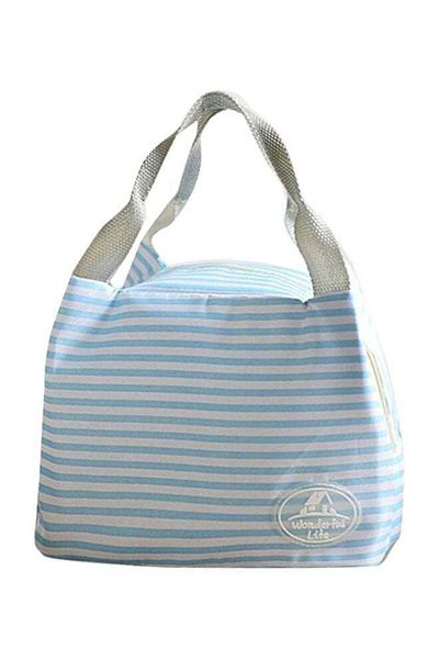 Generic CYTHERIA Striped Insulated Lunch Bag White/Blue