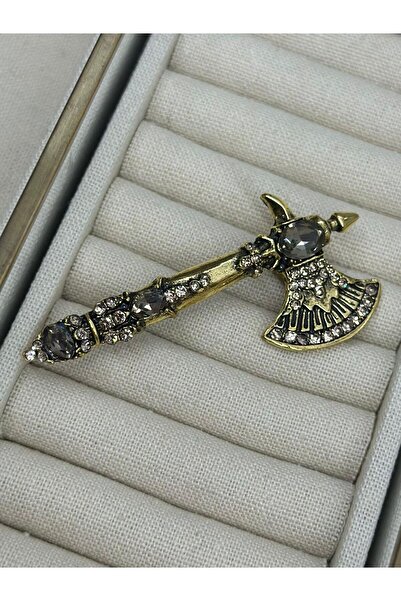 MyladyAccessoriess Eskitme Görünüm Zirkon Taş Detaylı Balta Broş