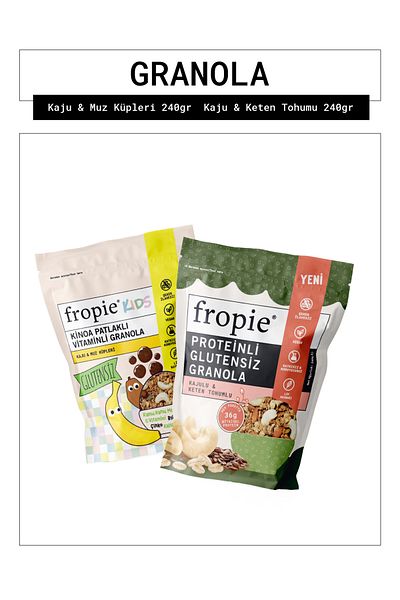 FROPİE Fropie Kids Cashew Banana Cubes and Protein Gluten-Free Cashew Linseed Granola Package