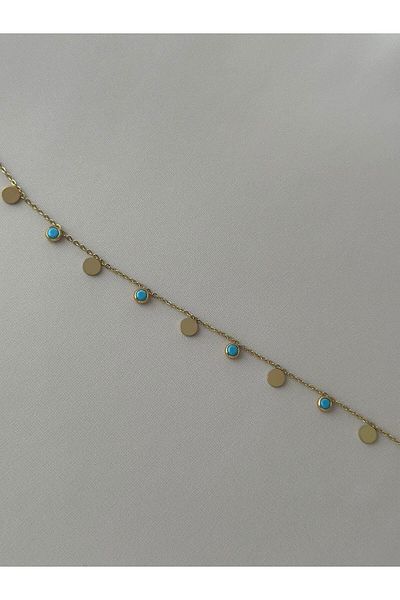 MyladyAccessoriess Brass Coated Blue Bead and Circle Detailed Hal Hal