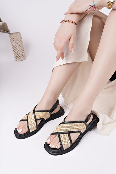 MUGGO Sandale de zi cu zi din paie pentru femei Elisha Elastic
