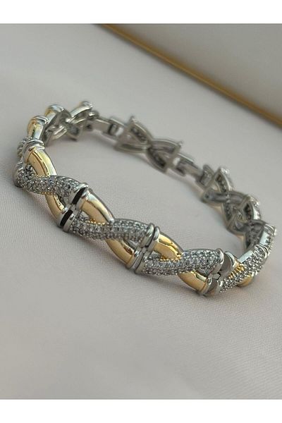 MyladyAccessoriess Zircon Stone Detailed Two Colors Spiral Bracelet