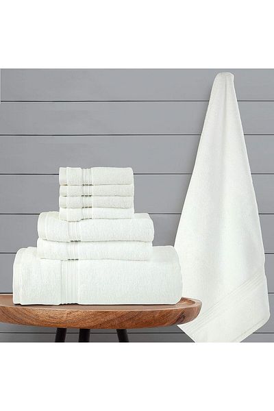 Comfy 8 Piece 100% Combed Cotton 550 GSM Highly Absorbent Towel Set - White