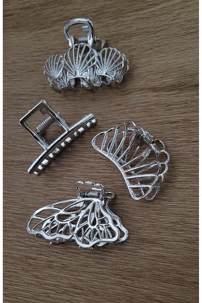 GÜLPEŞE 4 bucăți cataramă mică din metal argintiu, lungime 4 cm