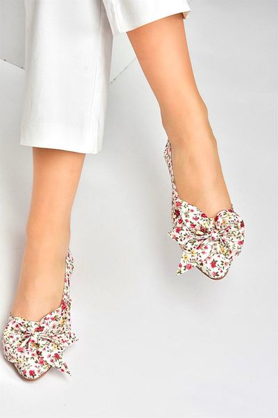 Fox Shoes Balerina damă țesătură Imprimeu Floral Bej/rosu H726809004