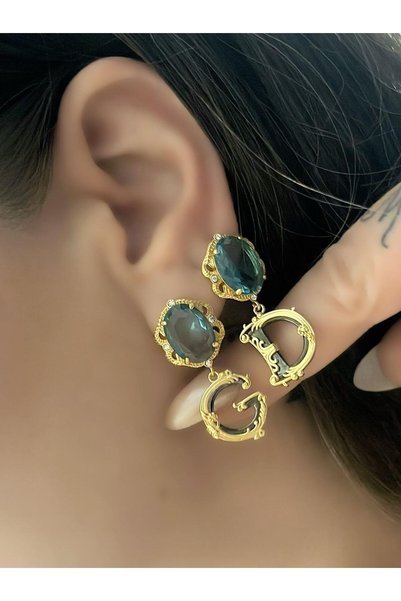 MyladyAccessoriess Sallantılı Vintage Kristal Taş Detay Küpe Mavi