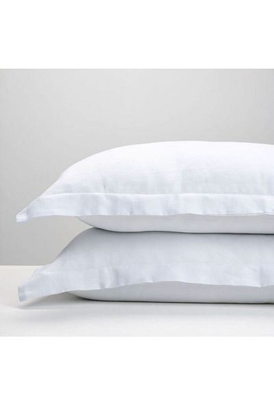 Kotonia Home Set of 2 Hotel Pillowcases Ranforce Pakistan With Oxford Frames, 100% Cotton, 50x70 Cm, White