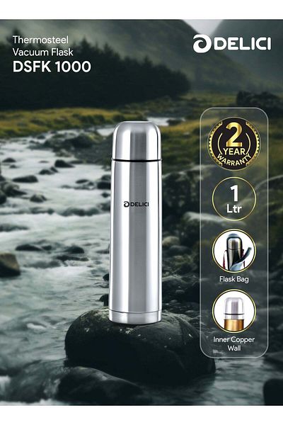 DELICI Thermosteel Vacuum Flask- Dsfk 1000, Stainless Steel Bottle 1000ml, Double Walled, 100% Food Grade