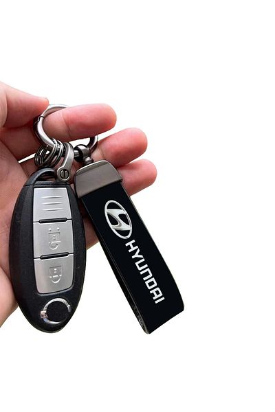 Hyundai Logo Premium Leather Keychain with Metal Buckle & Rotatable Ring for Car Keys