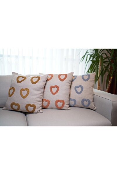 HomeSepet Husă de pernă din in brodat cu model de inimă (2 bucăți)