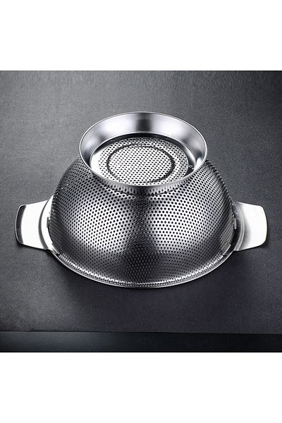 Vadi Rocco Silver Stainless Steel Colander Mixing Bowl Salad Pasta Vegetable Fruit Strainer 28.5 cm