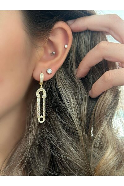 MyladyAccessoriess سلسلة فاخرة - أقراط متدلية بتفاصيل حجرية من الرغيف الفرنسي