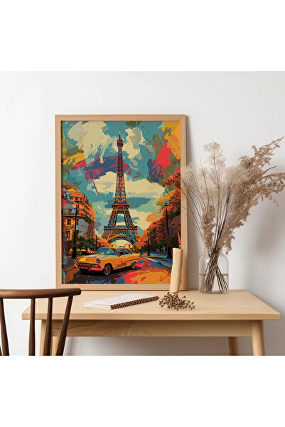 UNT Pictură Pop Art Eiffel cu rama din lemn