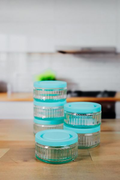 ZURİ DESİGN Breakfast Set - Leakproof Storage Container 140 Cc |   Turquoise Lid, Airtight Glass