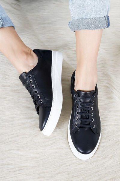 Deripabuc Genuine Leather Black Women's Leather Sneakers Vns-m010