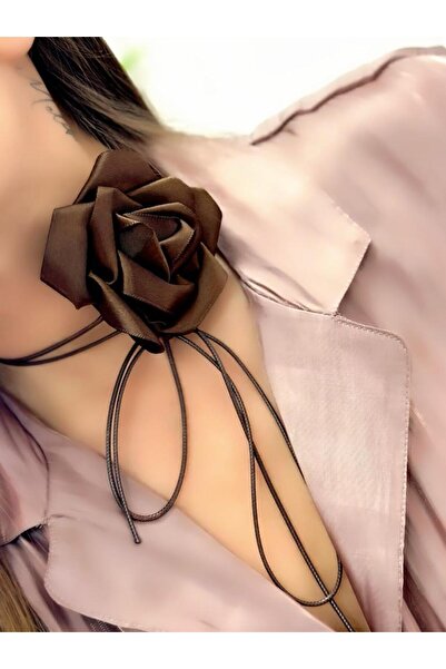 MyladyAccessoriess Saten Gül ve İp Detaylı Kolye Gri