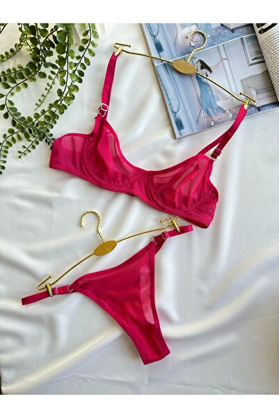 La Linaa Set de sutien chiloți din tul fucsia pentru femei