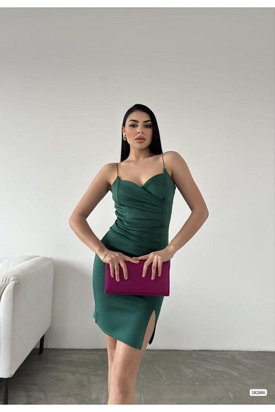 Modafeminen Γυναικείο μίνι φόρεμα Scuba Fabric με λεπτομέρεια σχισμής 582886 Emerald