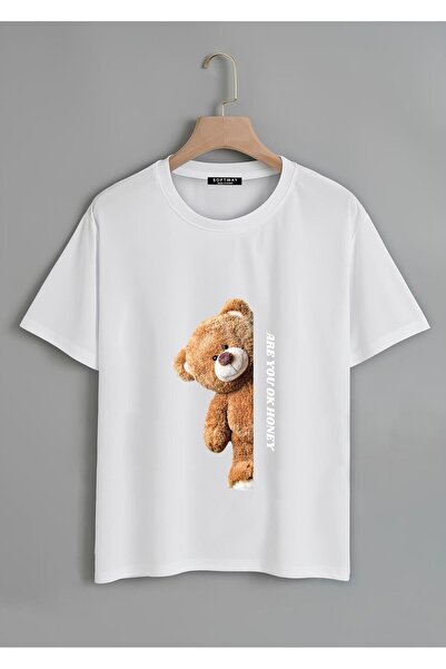 SOFTWAY تي شيرت أساسي مطبوع عليه Are You Ok Honey مقاس كبير للجنسين - أبيض