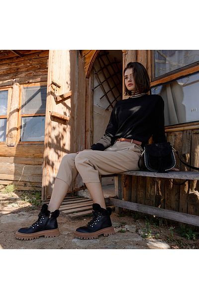 Greyder Γυναικείες μαύρες μπότες casual από γνήσιο δέρμα 3K2UB32782