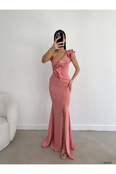 Modafeminen Βραδινό φόρεμα Scuba Crepe με έναν ώμο 581321 Πούδρα