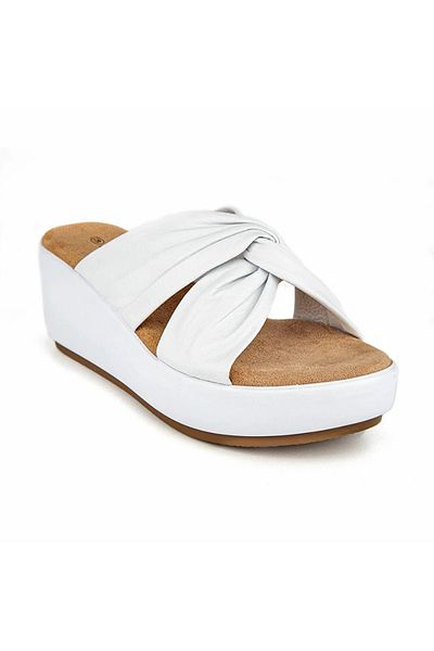 Muya A 3871047   New Season 2025 Genuine Leather Wedge Heeled White Women's Slippers