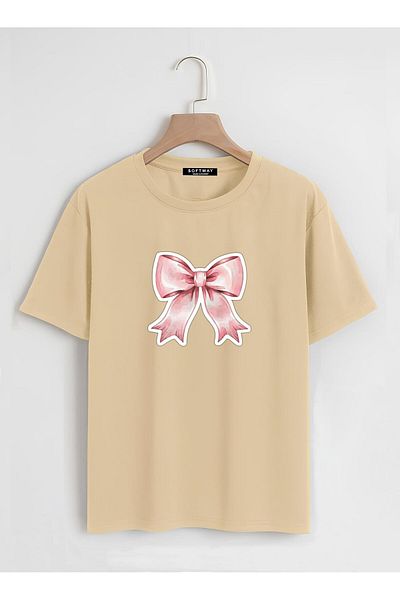 SOFTWAY Unisex Οργανικό Oversize Σαπούνι Ροζ Ριβέ Βασικό T-shirt - Μπεζ