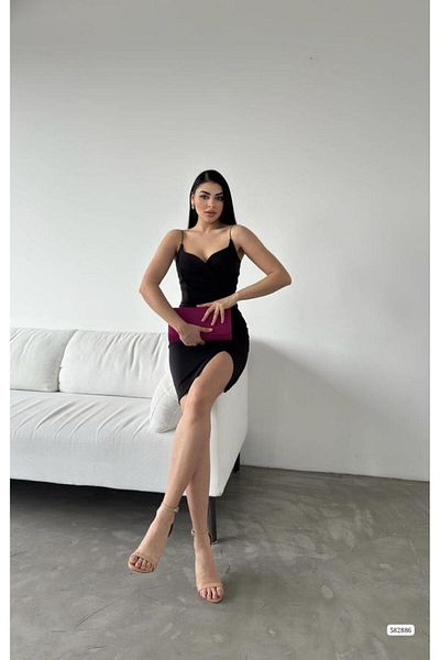 Modafeminen Γυναικείο Μίνι Φόρεμα Scuba Fabric με λεπτομέρεια σχισμής 582886 Μαύρο