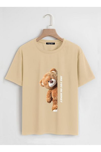 SOFTWAY Unisex Oversize Crew Neck Are You Ok Honey Printed Basic T-Shirt - ΜΠΕΖ