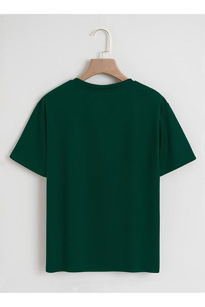 SOFTWAY Unisex Organik Oversize Balloon Astronaut Printed Basic T-shirt - σκούρο πράσινο